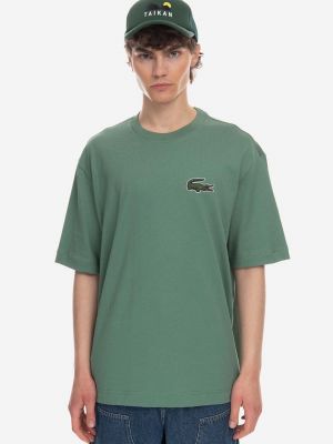 Bavlněné tričko s aplikacemi Lacoste zelené