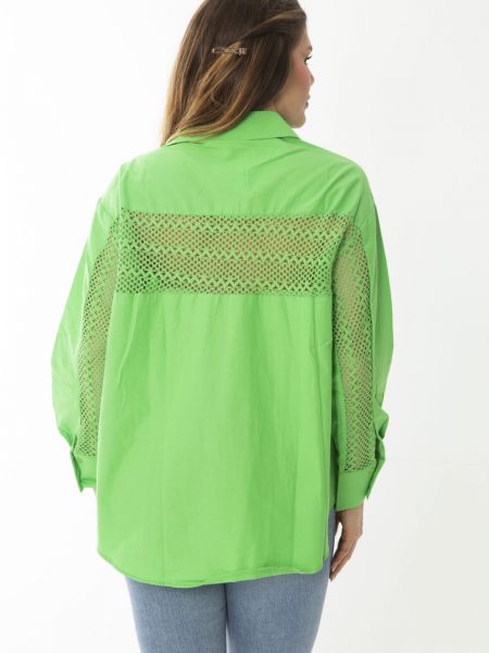 Čipkovaná košeľa s dlhými rukávmi şans zelená