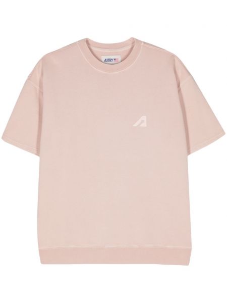 Памучна тениска с принт Autry розово