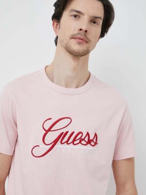 Тениска с дълъг ръкав с апликация Guess розово