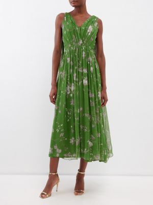 Платье из шелкового жоржета с цветочным принтом Erdem зеленый