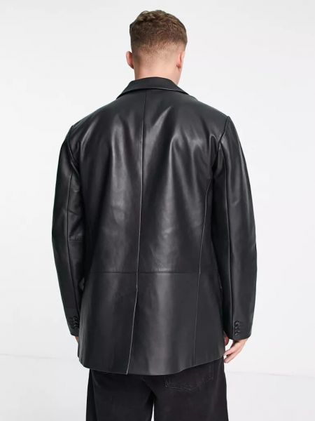 Кожаный пиджак свободного кроя Topman черный