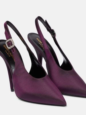 Pantofi cu toc de mătase slingback Saint Laurent violet