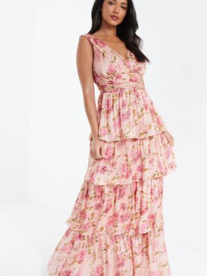 Длинное платье в цветочек Quiz розовое