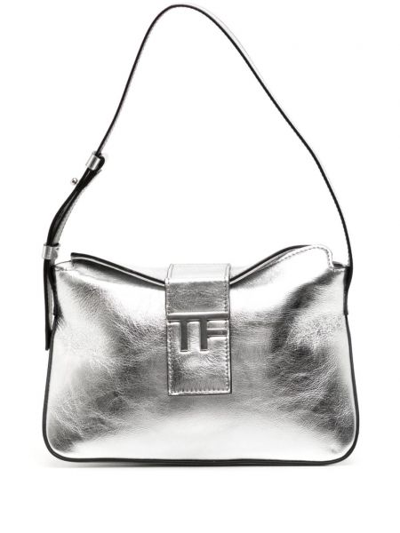 Kožna shopper torbica Tom Ford srebrena