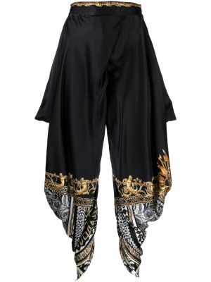 Drapované hedvábné kalhoty s potiskem Camilla