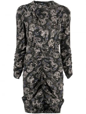 Hedvábné koktejlové šaty s potiskem Isabel Marant - černá