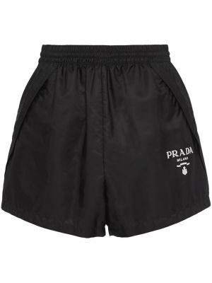 Shorts de sport taille haute en nylon Prada noir