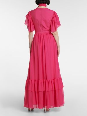 Hedvábné dlouhé šaty Gucci růžové