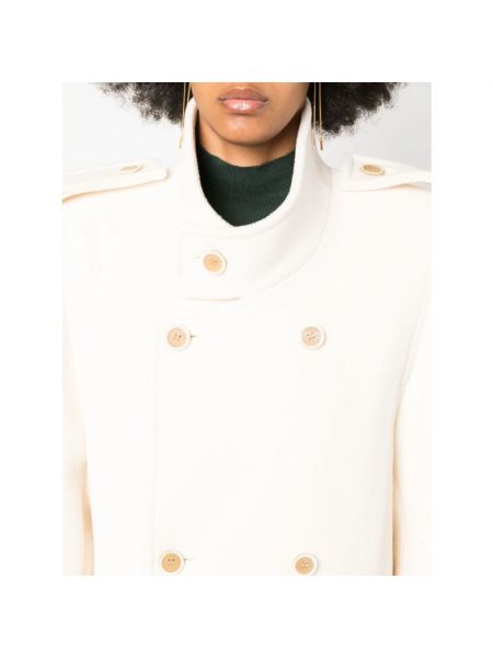 Abrigo con botones de lana con cuello alto Saint Laurent beige