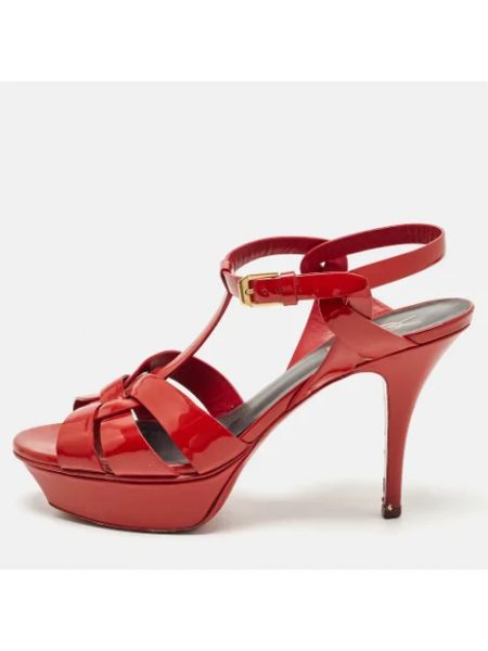 Sandały trekkingowe skórzane Yves Saint Laurent Vintage czerwone