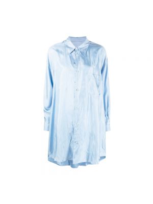 Satynowa sukienka koszulowa Mm6 Maison Margiela niebieska