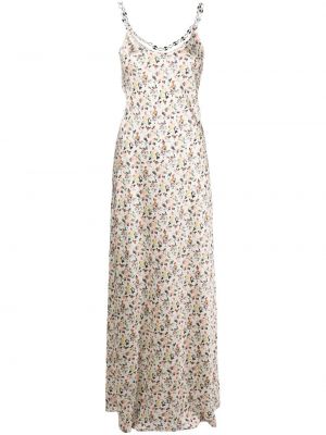 Вечерна рокля на цветя с принт Paco Rabanne бяло