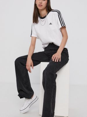 Csíkos pamut póló Adidas fehér