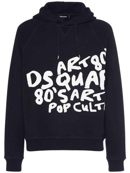 Hoodie i bomull med mönster Dsquared2 svart