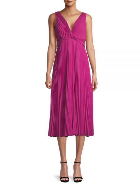 Плиссированное платье миди с v-образным вырезом Ungaro розовое