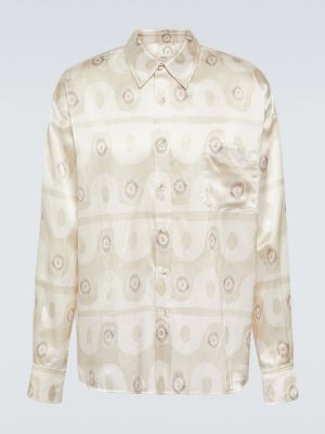Памучна копринена риза с принт Commas бежово