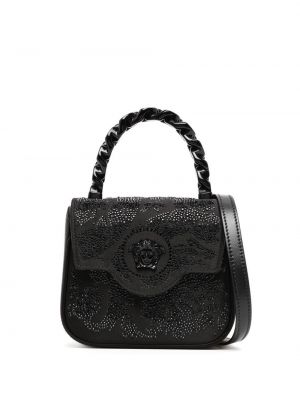 Чанта за ръка с кристали Versace черно
