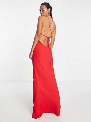 Длинное платье с высокой талией Asos красное