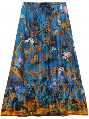 Svileno dolgo krilo s cvetličnim vzorcem Gucci modra