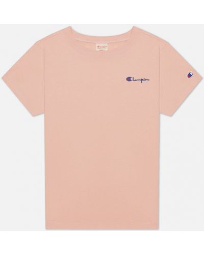 Женская футболка Champion Reverse Weave Small Script & Logo Sleeve Crew Neck,  , размер L - Розовый