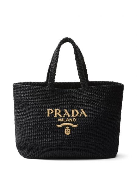 Шопинг чанта бродирани Prada черно