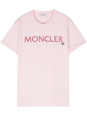 Памучна тениска бродирана Moncler розово