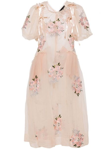 Prozirna ravna haljina s cvjetnim printom Simone Rocha bež