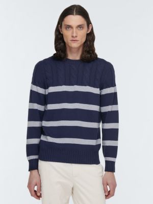 Jersey de algodón a rayas de tela jersey Brunello Cucinelli azul