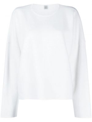 Вълнен пуловер с кръгло деколте Toteme бяло