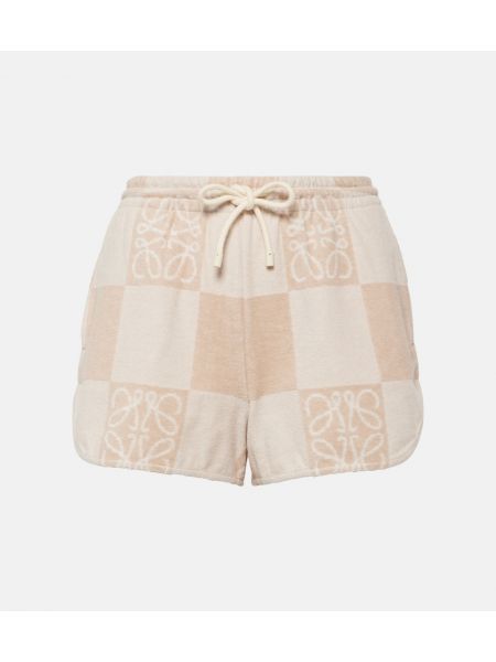 Pantalones cortos de algodón a cuadros Loewe beige
