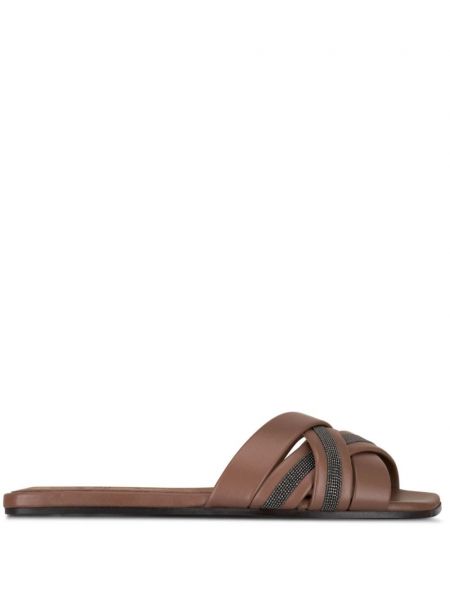 Kožené sandále Brunello Cucinelli hnedá