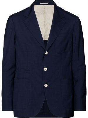 Trykt sjekket lang blazer Brunello Cucinelli blå