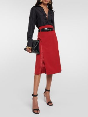 Vlnená midi sukňa s vysokým pásom Victoria Beckham červená