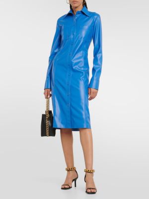 Kožené midi šaty z ekologickej kože Stella Mccartney modrá