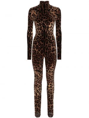 Žakárový leopardí bavlněný overal Dolce & Gabbana hnědý