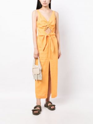 Drapované lněné midi šaty Nanushka oranžové