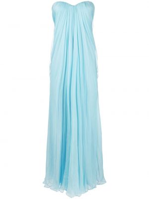 Svilena večernja haljina od šifona s draperijom Alexander Mcqueen plava