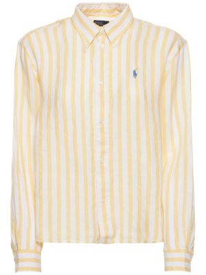 Pruhovaná ľanová košeľa Polo Ralph Lauren žltá