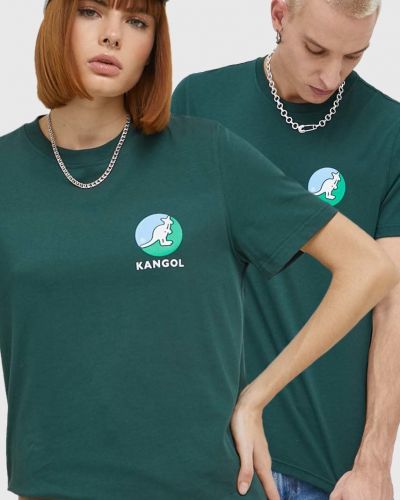 Памучна тениска с дълъг ръкав с принт Kangol зелено