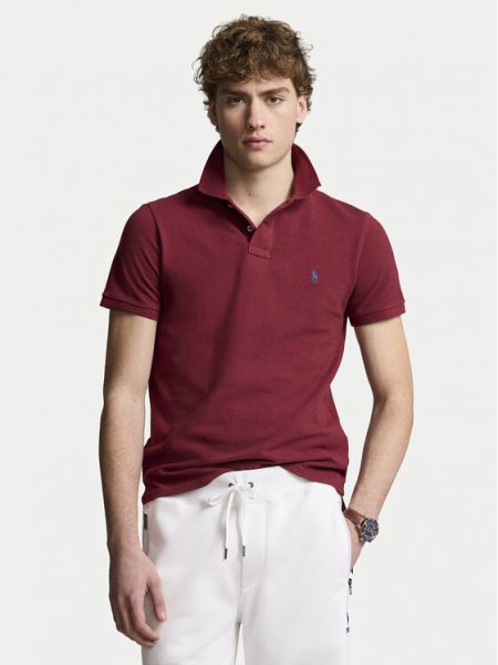 Поло тениска с копчета slim Polo Ralph Lauren винено червено