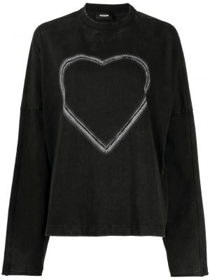 Памучен пуловер с принт със сърца We11done черно