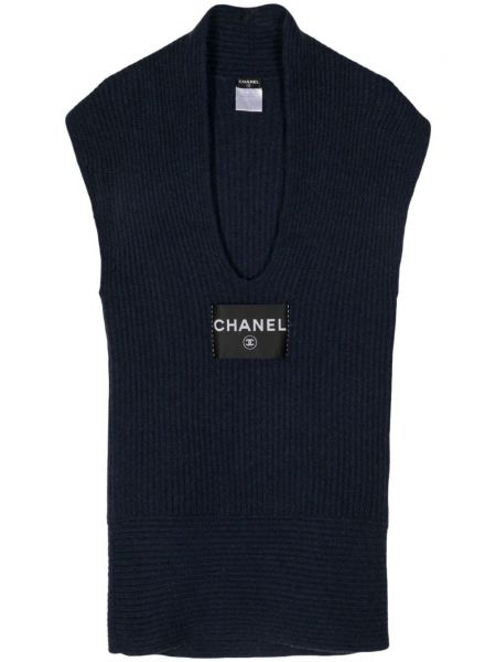Кашмирена права рокля Chanel Pre-owned синьо