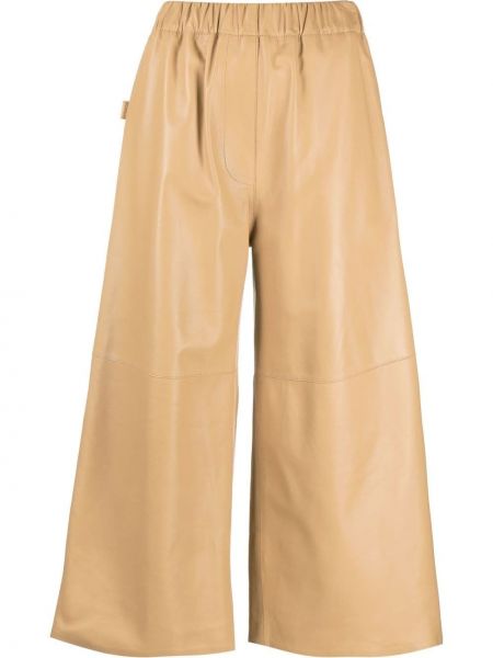 Укороченные кожаные брюки Loewe, бежевые