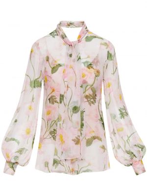 Svilena košulja s printom Oscar De La Renta ružičasta