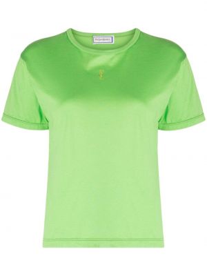 Kokvilnas t-krekls ar izšuvumiem Saint Laurent Pre-owned zaļš
