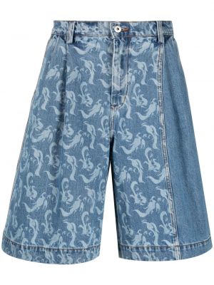 Shorts en jean à imprimé Feng Chen Wang bleu