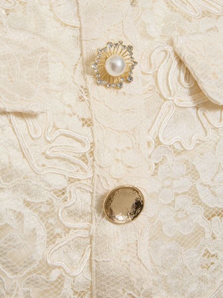 Crop top din viscoză cu model floral din dantelă Self-portrait alb