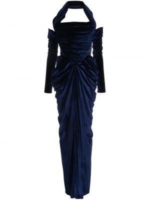 Кадифена вечерна рокля Rhea Costa синьо