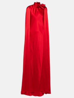 Svilena dolga obleka s cvetličnim vzorcem Rodarte rdeča